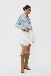 Açık Mavi Taşlı Crop Denim Ceket SY-2447-Açık Mavi