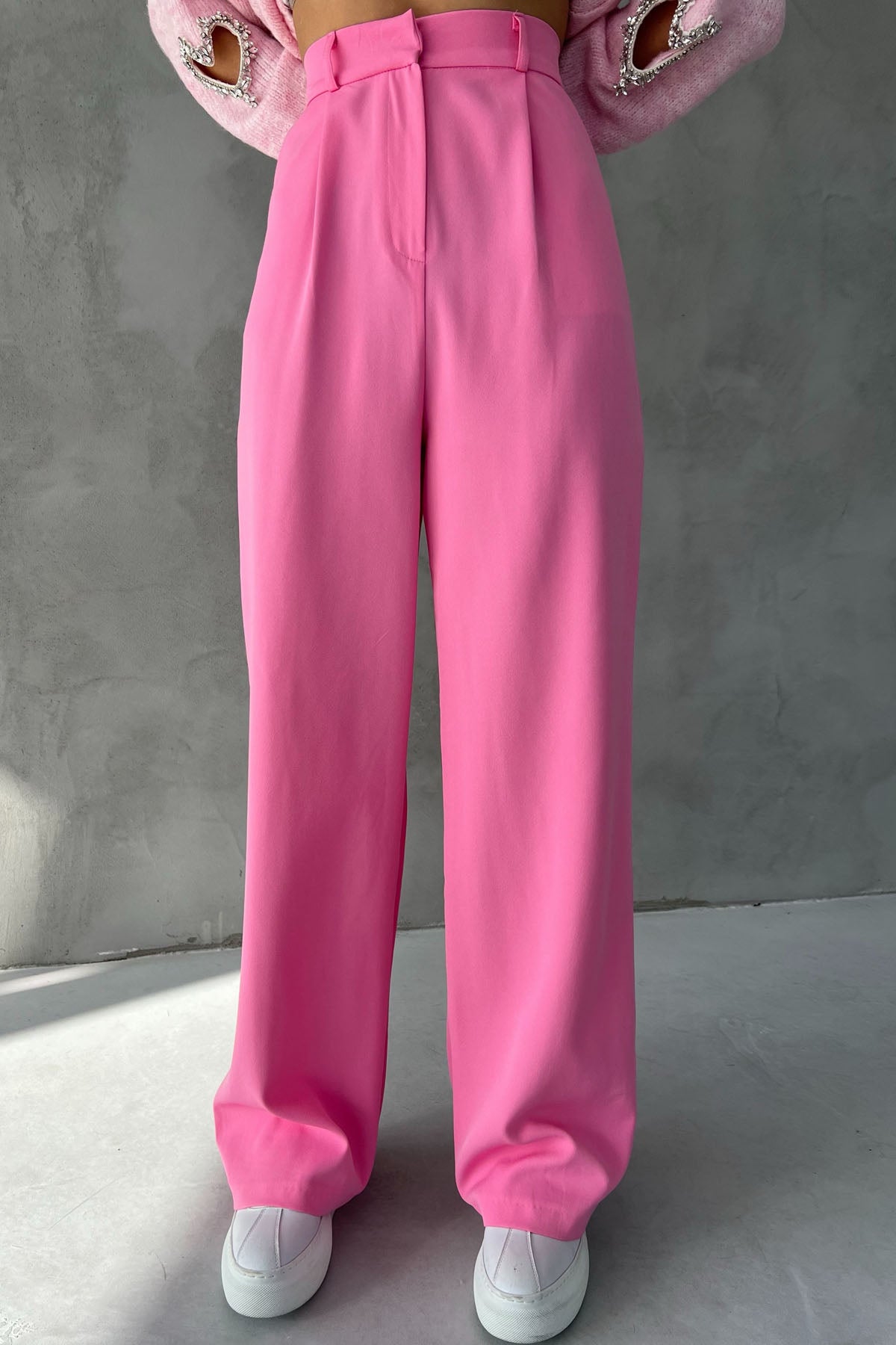 Pembe Arka Cep Detaylı Palazzo Pantolon SY-2461-Pembe