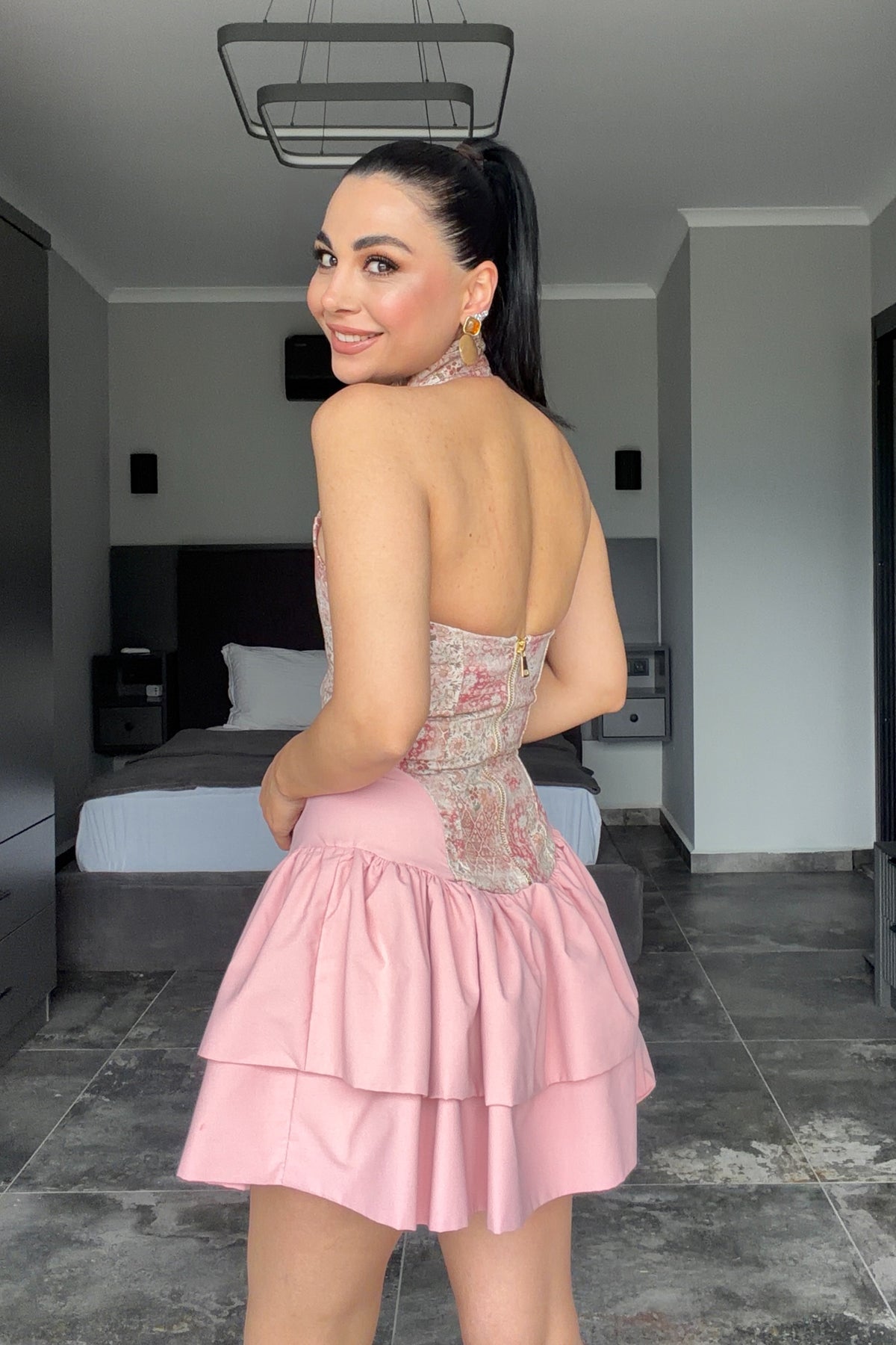 Barbie Luxe Korse Detay Mini Elbise SY-3716-Pembe