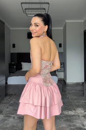 Barbie Luxe Korse Detay Mini Elbise SY-3716-Pembe
