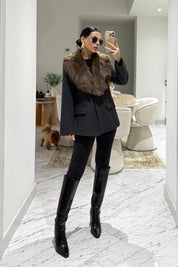 Antrasit Kürk Yaka Detaylı Vatkalı Astarlı Blazer Ceket SY-3567-Antrasit