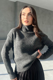 Antrasit Balıkçı Yaka Çizgili Kazak SY-2847-Antrasit