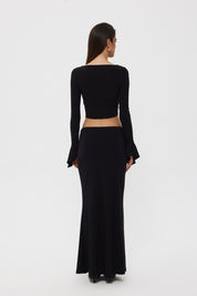 Siyah Büzgülü Bluz Etekli İkili Takım SY-2373-Siyah