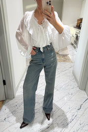 Fırfırlı Beyaz Tül Bluz SY-3533-Beyaz