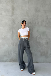 Koyu Gri Bel Detaylı Bağcıklı Pantolon SY-2420-Gri