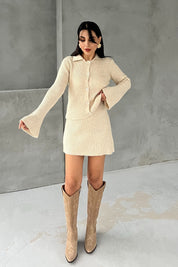 Krem İspanyol Kol Hırka ve Etek Triko Takım SY-2785-Krem