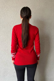 Kırmızı Beyaz Bisiklet Yaka Temalı Kazak SY-1387-Kırmızı