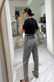 Eskitme Yüksek Bel Mom Fit Jean SY-3643-Mavi