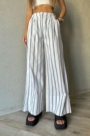 Beyaz Çift Çizgili Pantolon SY-0744-Beyaz