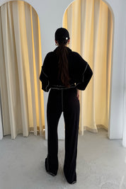 Siyah Ters Dikiş Detay Polo Yaka Triko Takım SY-2722-Siyah