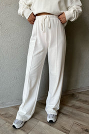 Beyaz Uzun Kollu Sweat ve Önden Dikiş Detaylı Eşofman Takım SY-1290-Beyaz