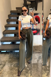 Beli Lastikli Bol Paça Pantolon Haki SY-3774-Haki