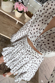 Beyaz Puantiyeli Ibiza Etek Bluz Takım SY-3667-Beyaz