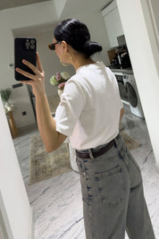 Beyaz Bisiklet Yaka Basic T-shirt SY-3642-Beyaz