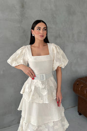 Bej Tasarım Kat Detaylı Pinterest Lipari Elbise SY-3027-Bej