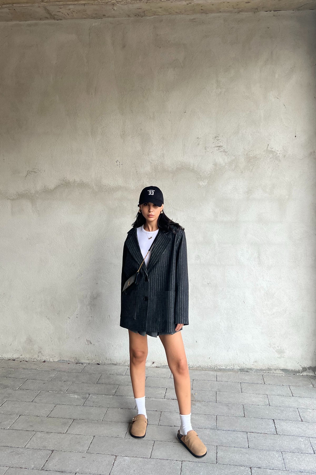 Antrasit Çizgili Kaşe Blazer Tasarım Ceket SY-2470-Antrasit