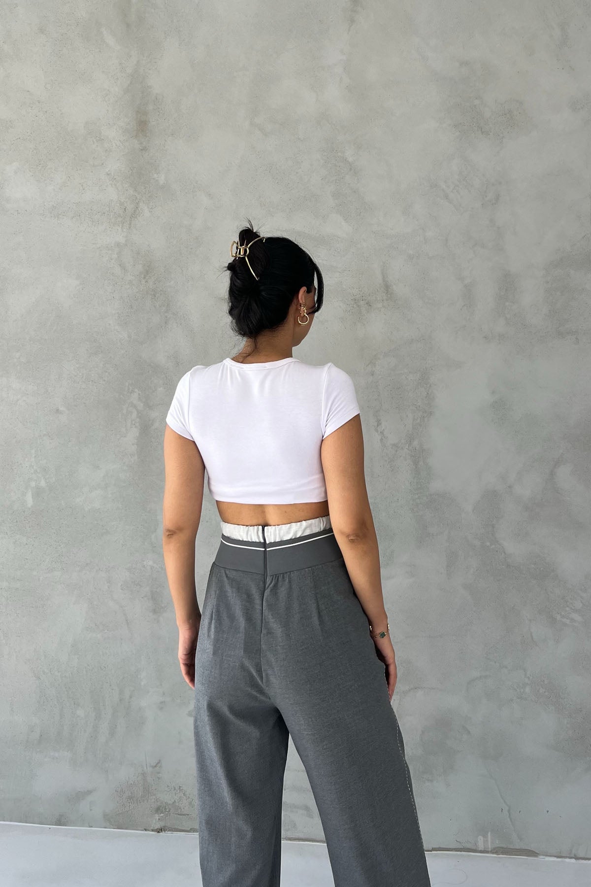 Koyu Gri Bel Detaylı Bağcıklı Pantolon SY-2420-Gri