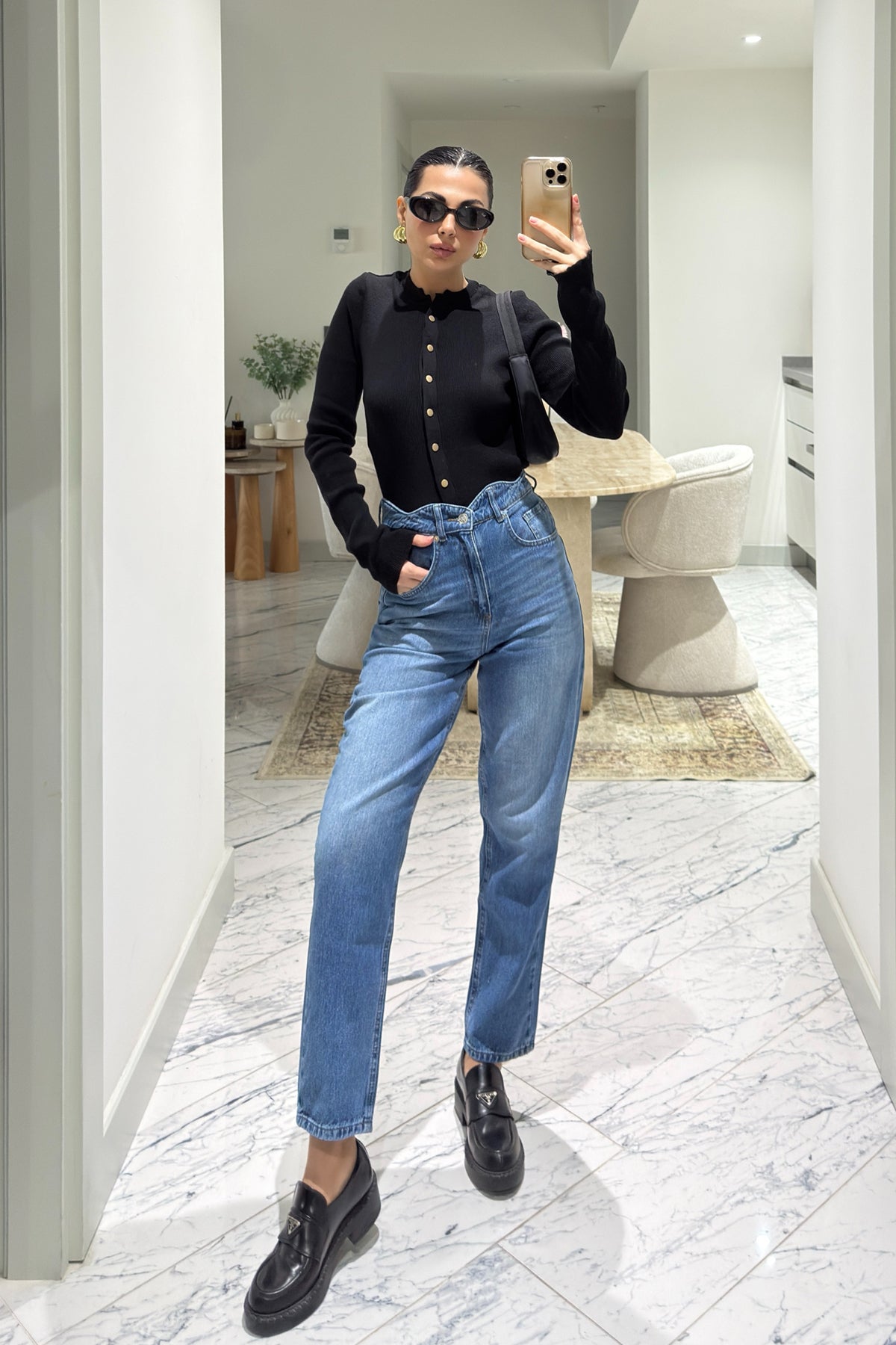 Mavi Bel Detaylı Mom Jeans SY-3529-Mavi