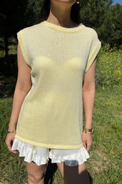 Sarı Sıfır Kol Triko Bluz SY-3127-Sarı