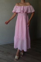 Pembe  Madonna Yaka Kemer Detaylı Fisto Elbise SY-1964-Pembe