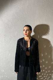 Siyah Pullu Astarlı Yuvarlak Yaka Ceket SY-1383-Siyah