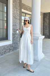 Bej Yanları Büzgülü Göğüs Kuplu Elbise SY-3092-Bej