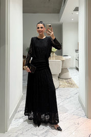 Siyah Güpürli Maxi Tasarım Elbise SY-3503-Siyah