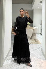 Siyah Güpürli Maxi Tasarım Elbise SY-3503-Siyah