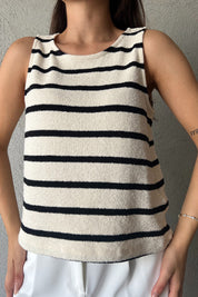 Krem Siyah Çizgili Atlet SY-2293-Krem