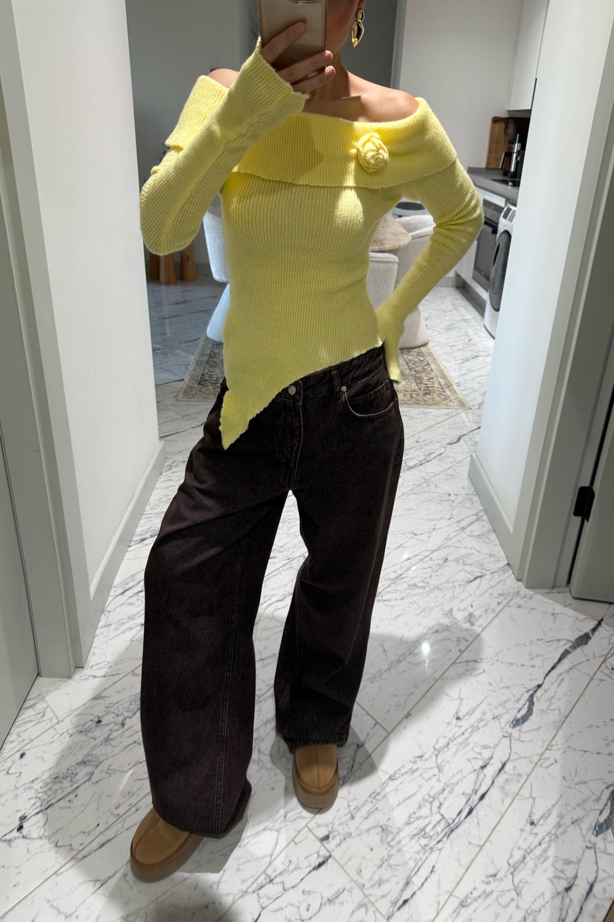 Rosa Casica Carmen Yaka Sarı Triko Kazak SY-3496-Sarı