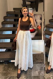 Kahve Çizgili Triko Üst Fisto Detaylı Kemerli Elbise SY-3725-Kahve