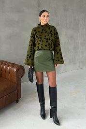 Haki Trapez Mini Deri Etek SY-2794-Haki