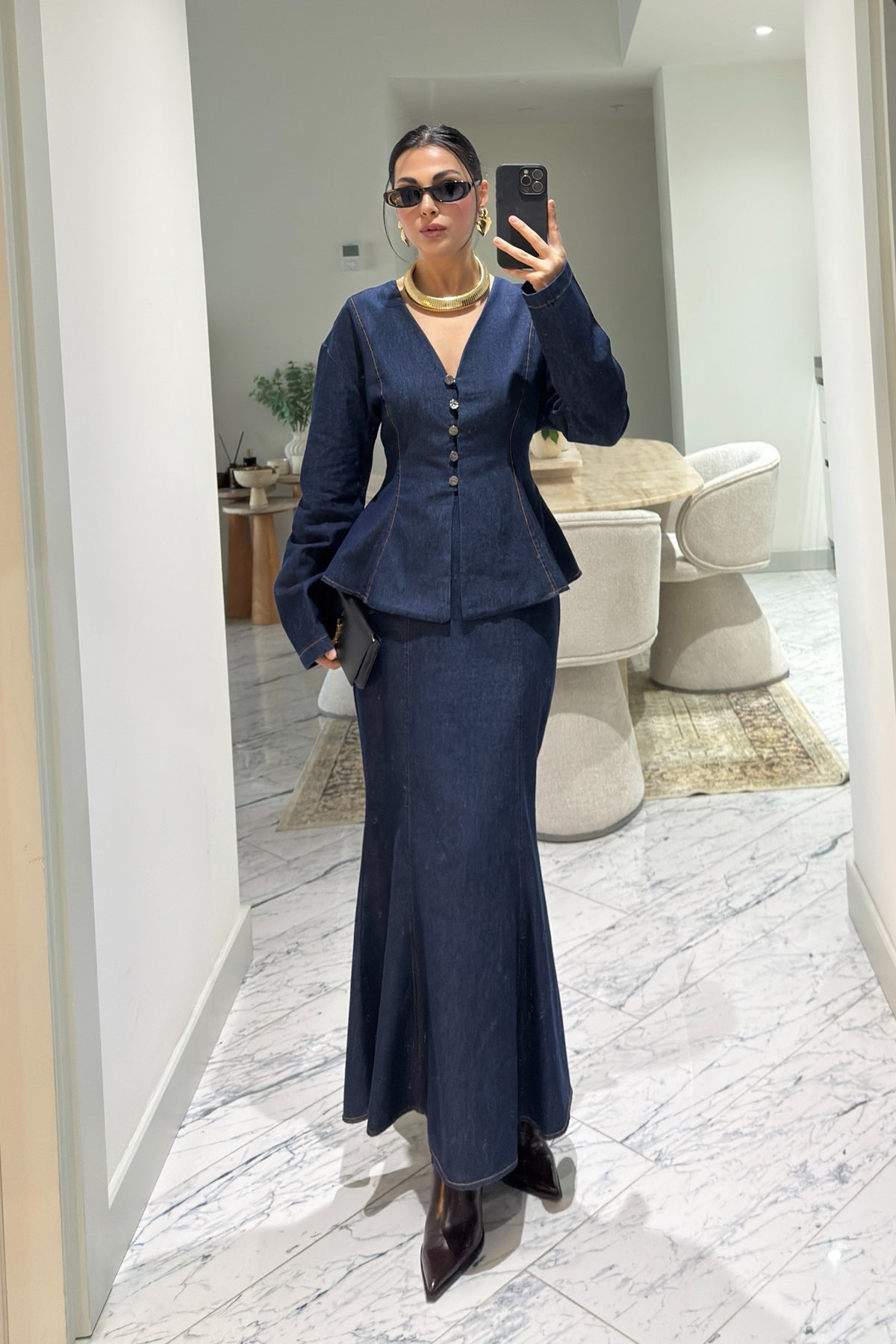 Mavi Balık Etek Gömlek Denim SY-3617-Mavi