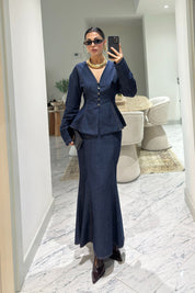 Mavi Balık Etek Gömlek Denim SY-3617-Mavi