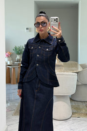 Denim Mavi Tasarım Etekli Takım SY-3854-Mavi