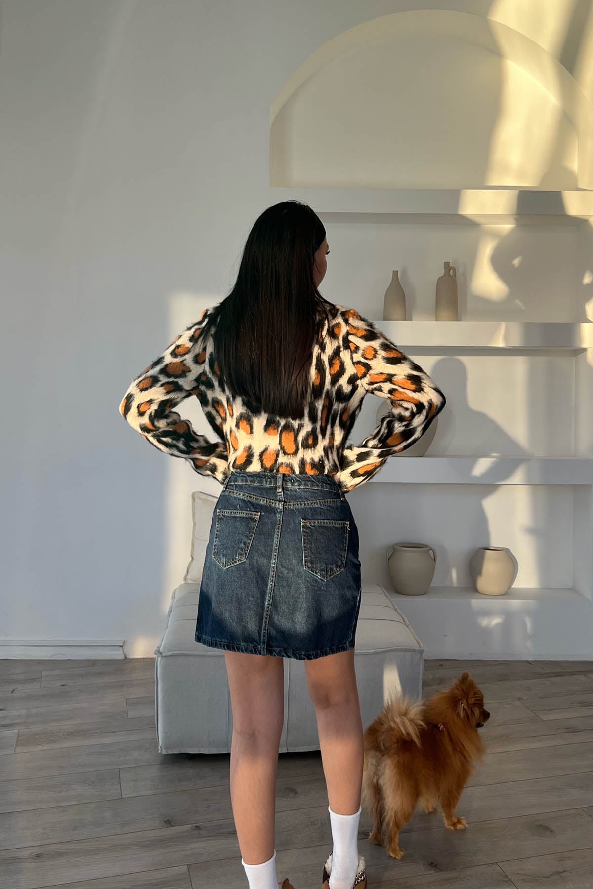 Mavi Denim Önden Çift Yırtmaçlı Tasarım Etek SY-1571-Mavi