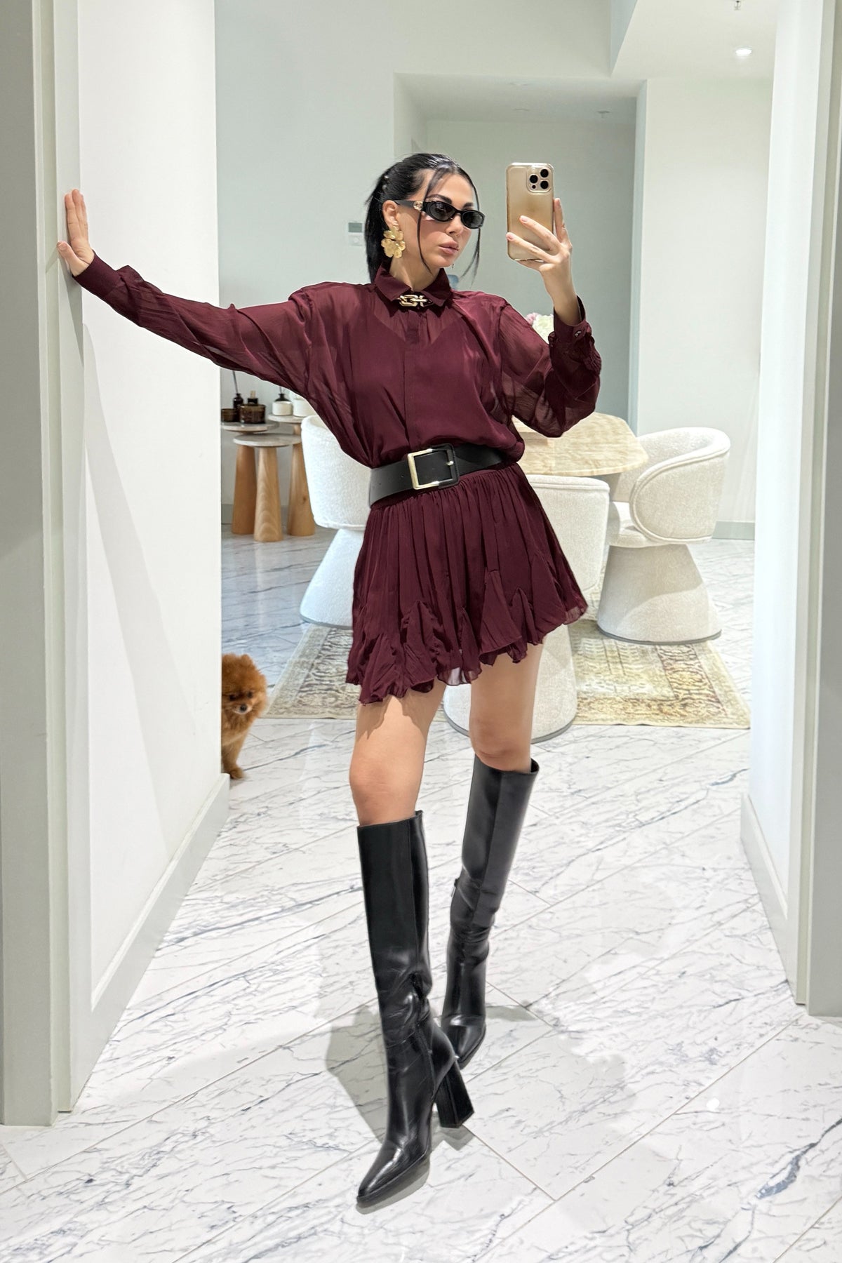 Bordo Kemer Detaylı Kitya Elbise SY-3559-Bordo