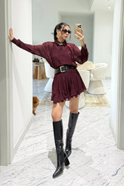 Bordo Kemer Detaylı Kitya Elbise SY-3559-Bordo