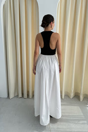 Halter Yaka Üstü Likralı Poplin Beyaz Elbise SY-3020-Beyaz