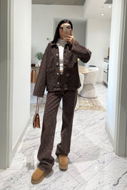 Kahve Puantiyeli Cepli Denim Ceket SY-3501-Puantiyeli