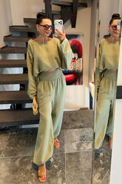 Haki Gipeli Bel Pantolonlu Müslin Takım SY-3783-Haki