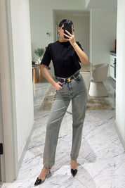 Eskitme Yüksek Bel Mom Fit Jean SY-3643-Mavi