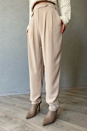 Bej Çift Pileli ve Düğmeli Şalvar Pantolon SY-1317-Bej