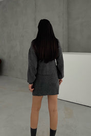 Antrasit Kırçıllı Etek Hırka Triko Takım SY-3455-Antrasit