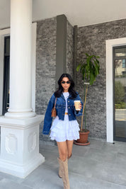 Koyu Mavi Crop Kot Ceket SY-2428-Koyu Mavi