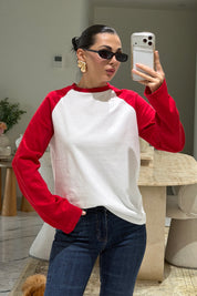Kırmızı Reglan Çift Renk Tişört SY-3870-Kırmızı