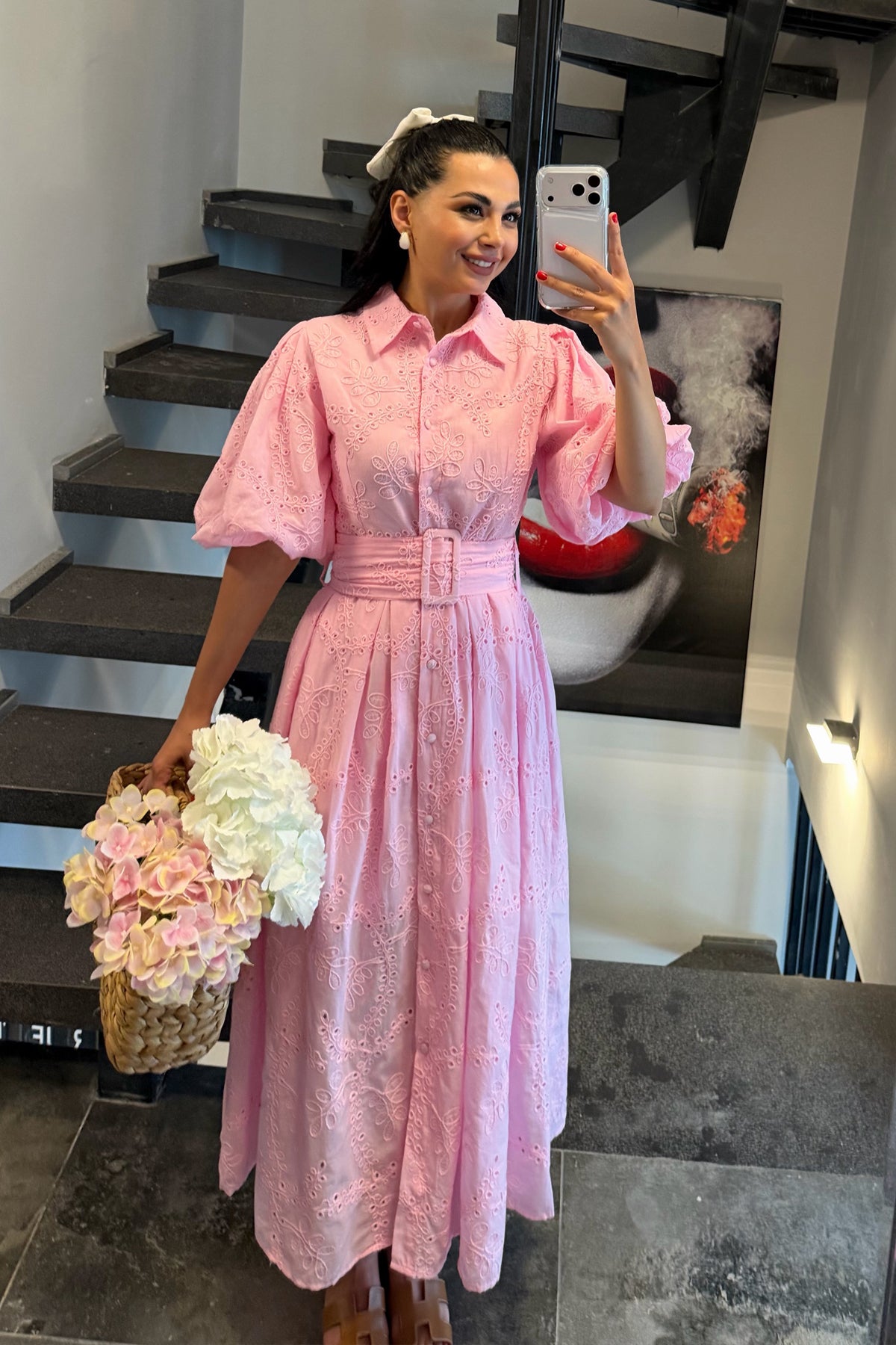 Princess Pink Balon Kol Elbise SY-3717-Pembe