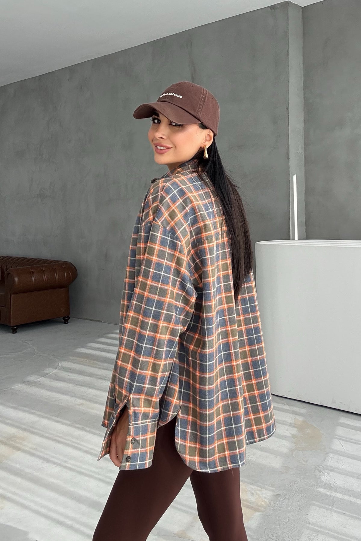 Kadın Haki Ekoseli Uzun Kollu Gömlek SY-3437-Haki