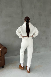 Ekru  Kapüşonlu Ön Cep Detaylı Eşofman Takımı SY-2393-Ekru