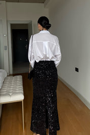 Siyah Payetli Maxi Balık Etek SY-3511-Siyah